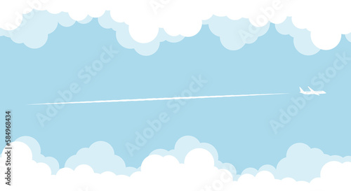 雲に囲まれたシンプルな空と飛行機