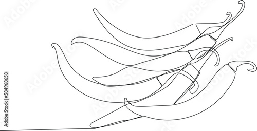 Single one-line drawing pile of chilies in the kitchen. Herbs and spices concept. Continuous line drawing design graphic vector illustration.