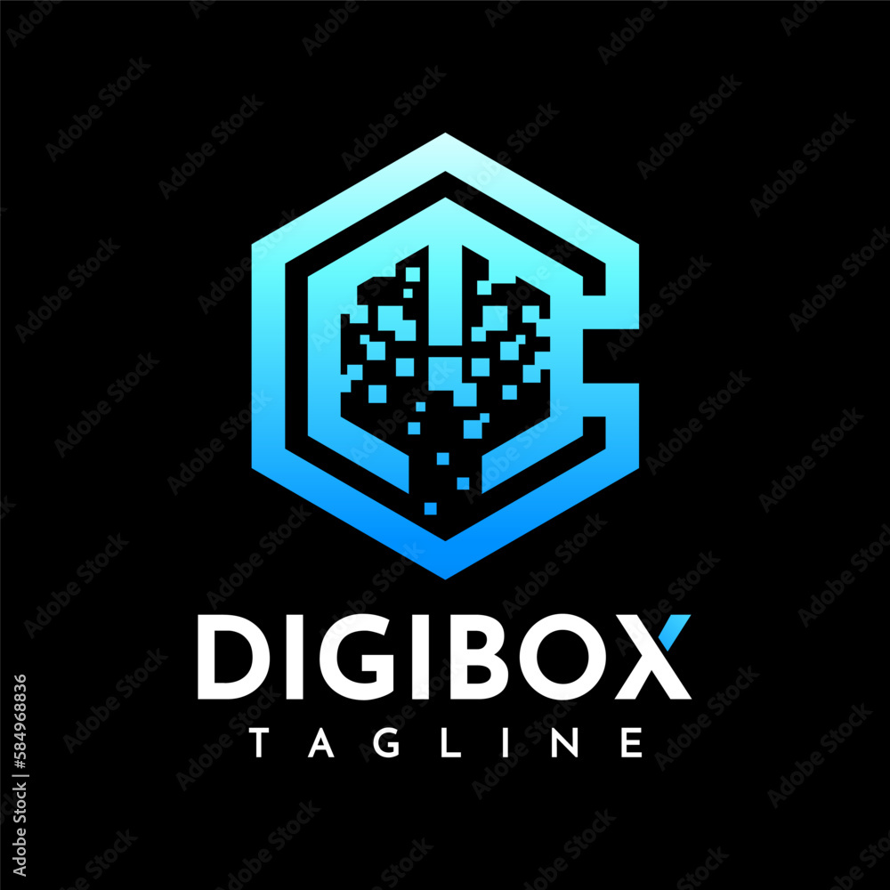 Digital technology pixel hexagon letter CM MC logo design Digital technology pixel hexagon letter CM MC logo design