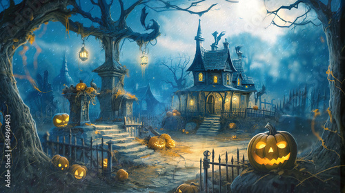Concept art of a scary night on halloween , Halloween backgrond Generative AI .
