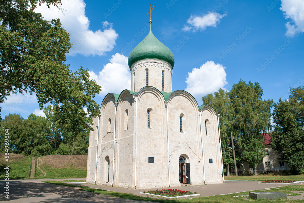 Medieval Cathedral of the Transfiguration of the Savior (1152 -1157) on a sunny August day. Pereslavl-Zalessky. Golden ring of Russia