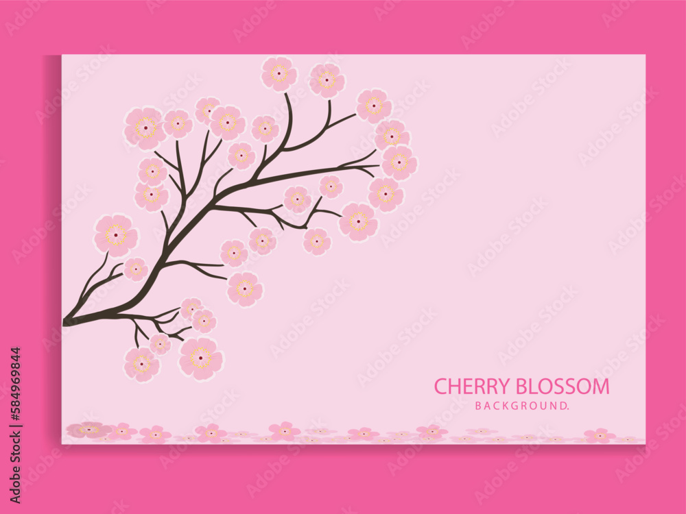 Japanese cherry blossom tree on pink background vector illustration.