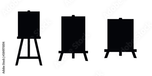 Flat vector painting tools in childish style. Hand drawn art supplies, easel with canvas