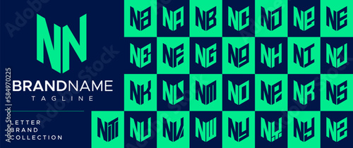 Modern line shield security letter N NN logo design set