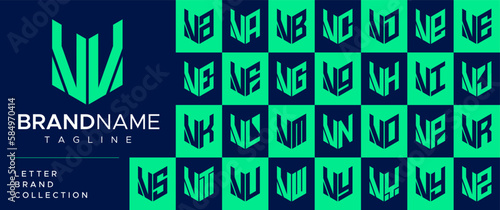 Modern line shield security letter V VV logo design set