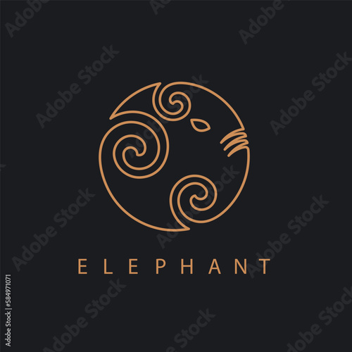 elephant circle  line logo icon vector concept design template