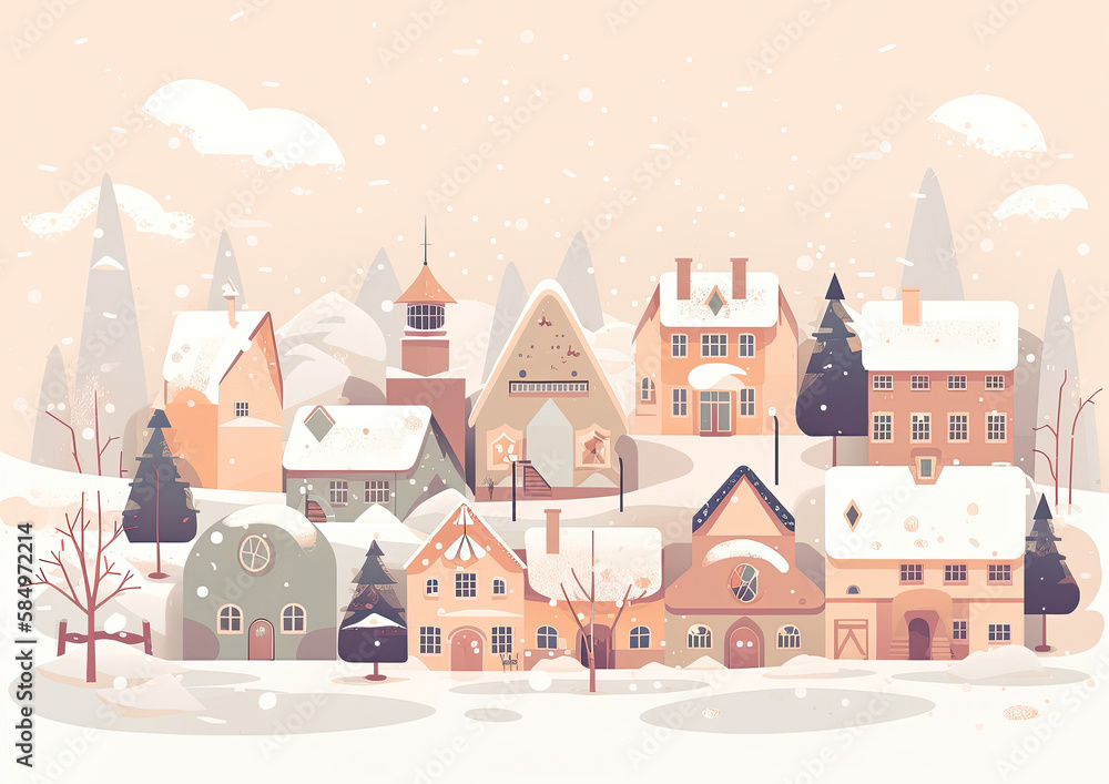 Colourful Christmas Scene Generative AI Illustration