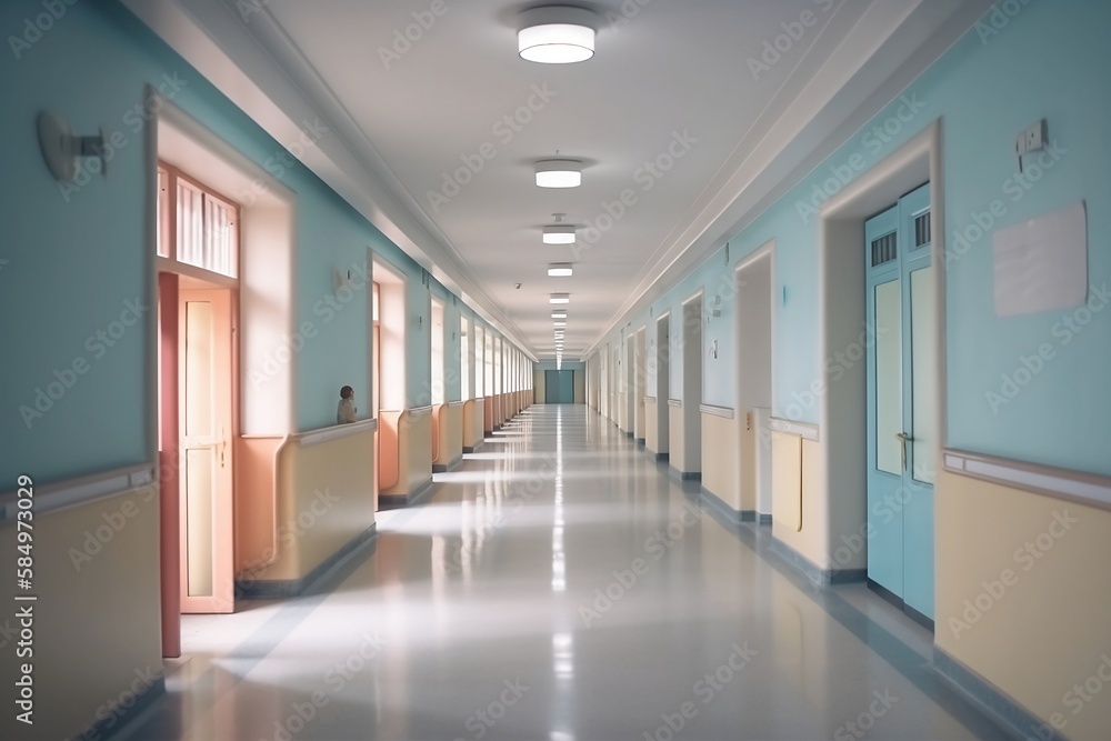 Hospital Corridor with Soft Lighting in Clinic Interior Hospital Corridor with Soft Lighting in Clinic Interior