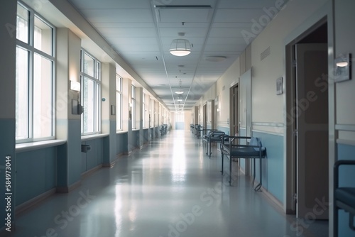Hospital Corridor with Soft Lighting in Clinic Interior