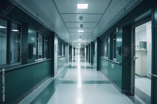 Hospital Corridor with Soft Lighting in Clinic Interior