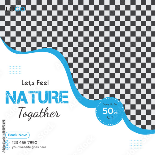 Travel Agency Social Media Post Design , Vector Square  Design Templates