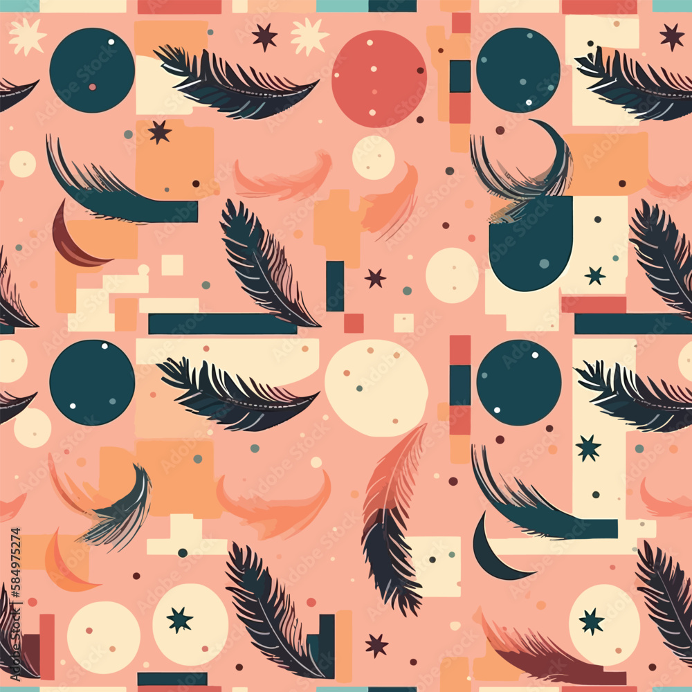 Obraz premium Whimsical Flight of Feathers - Abstract Pastel Feathers Seamless Pattern 