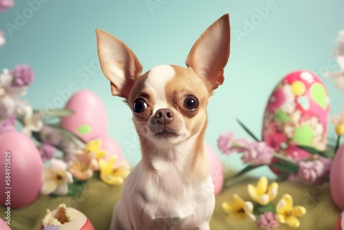 Charming Easter Chihuahua: A Cute Cartoon Illustration for the Spring Season. Generative AI © crafty_badger