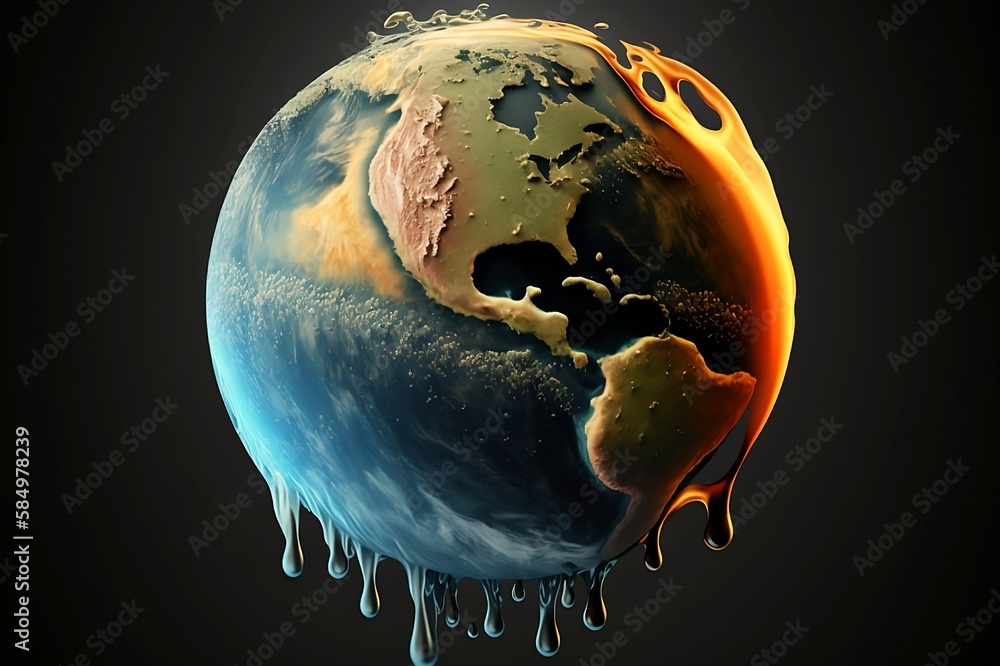 ai generated image burning planet earth melting from global warming ...