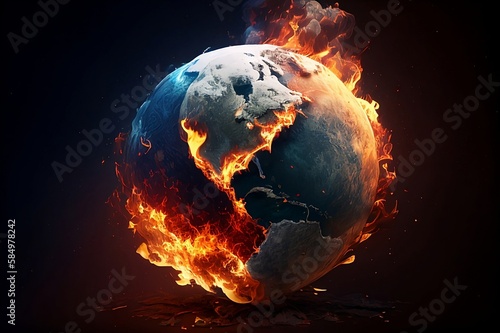 ai generated image  burning planet earth dyeing from global warming 