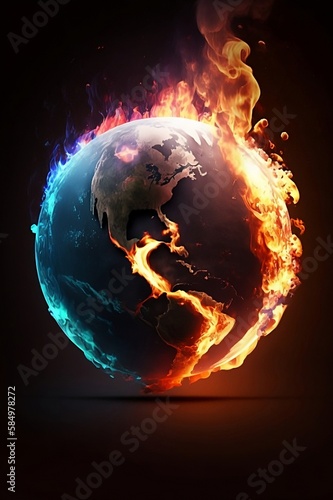 ai generated image  burning planet earth dyeing from global warming 
