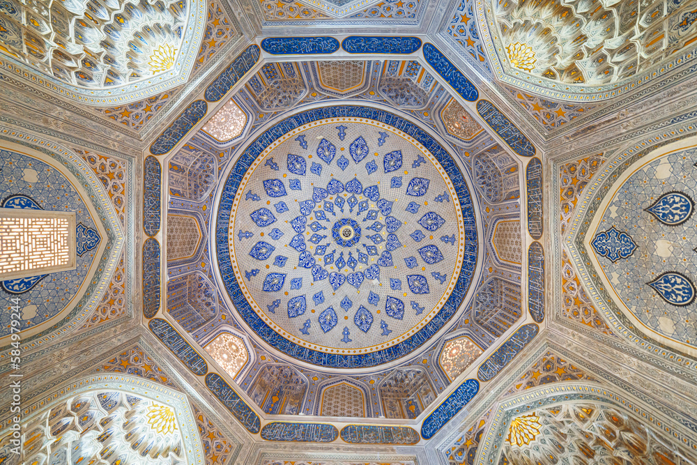 View of ceiling in the Shah-i-Zinda Ensemble, Samarkand, Uzbekistan