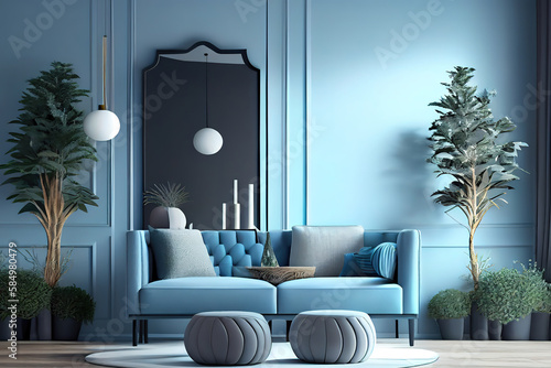 Light blue living room_hyperrealistic - Generative AI