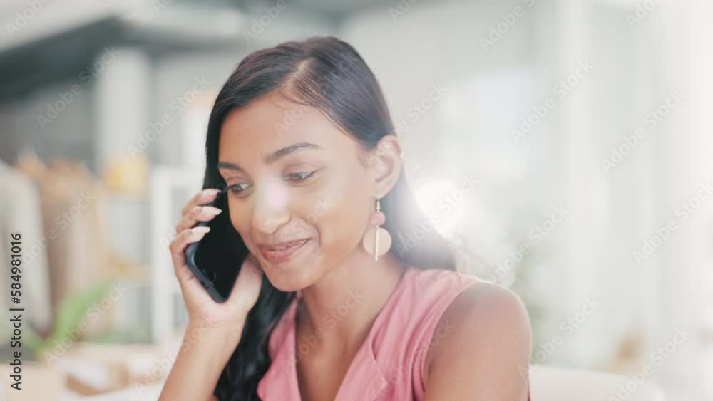 Phone call, laptop and woman fashion designer for logistics, startup planning and client ecommerce or online shop. Business owner or indian person talking on cellphone, computer and happy investment Phone call, laptop and woman fashion designer for logistics, startup planning and client ecommerce or online shop. Business owner or indian person talking on cellphone, computer and happy investment