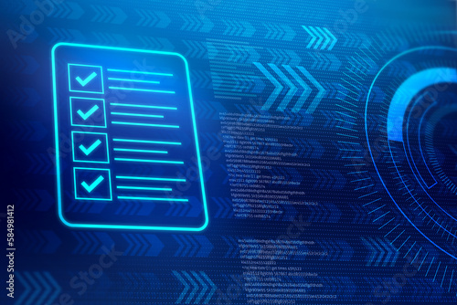 Checklist concept design. Compliance Concept, Checklist, Quality Control, Guarantee,  Survey, , Technology abstract background illustration