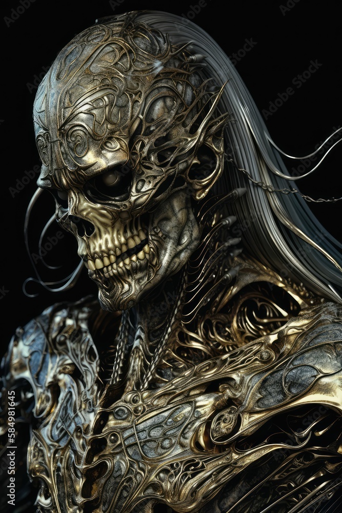 fantasy super detail skeleton head and shoulders cyberpunk character, generative AI fantasy super detail skeleton head and shoulders cyberpunk character, generative AI