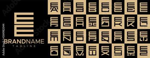 Square letter E EE logo design set photo
