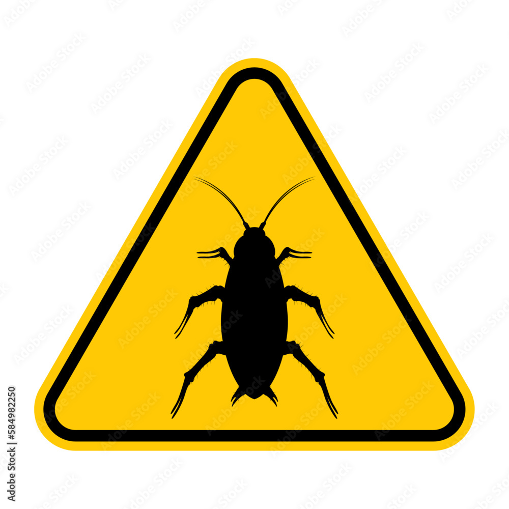 Cockroach warning sign. Vector illustration of yellow triangle sign