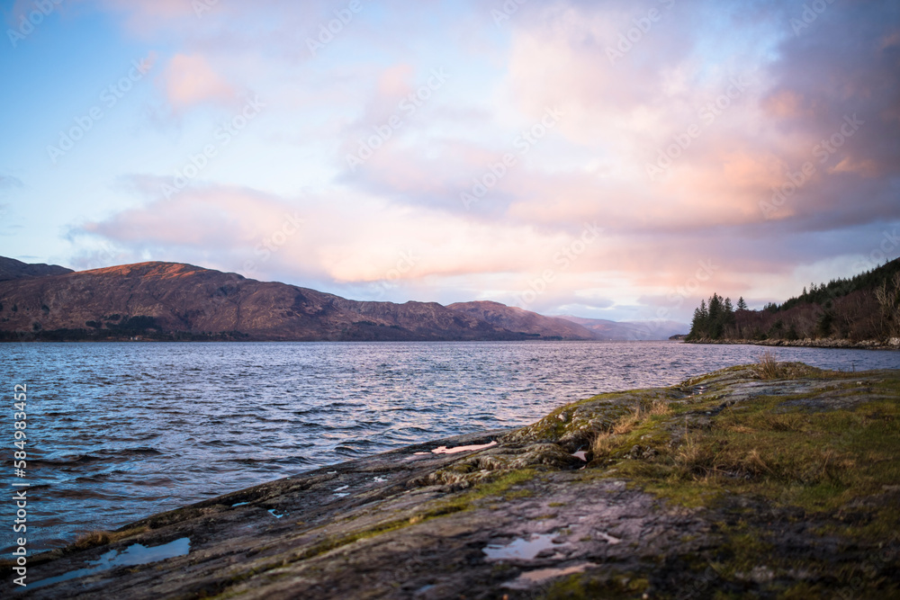 Cloudy Sunset over Loch Linhe in the Scottish Highlands