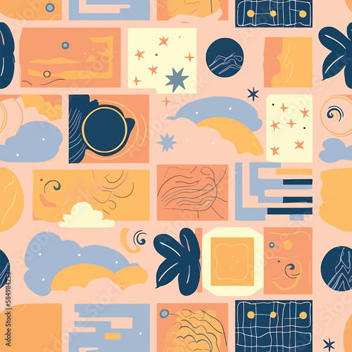 Pastel Nursery Sky Symphony - Abstract Nursery Pastel Space Clouds Seamless Pattern
