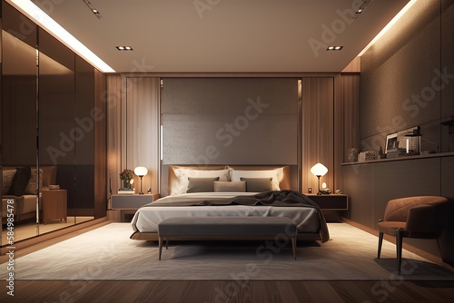 The modern interior design of luxury apartments  bedrooms  homes  and hotel decorations  3d rendering  and generative AI tool.