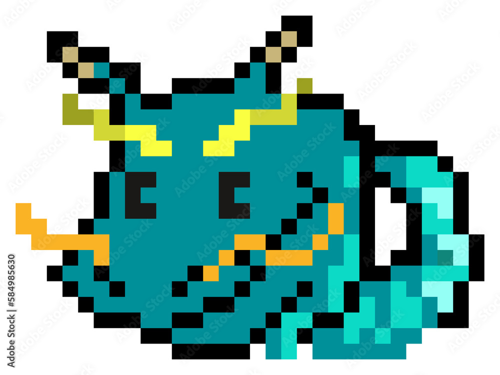 Fototapeta premium 青龍のドット絵