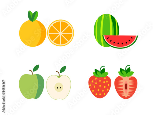 Fototapeta Naklejka Na Ścianę i Meble -  set of fruits, fruit vector, illustration