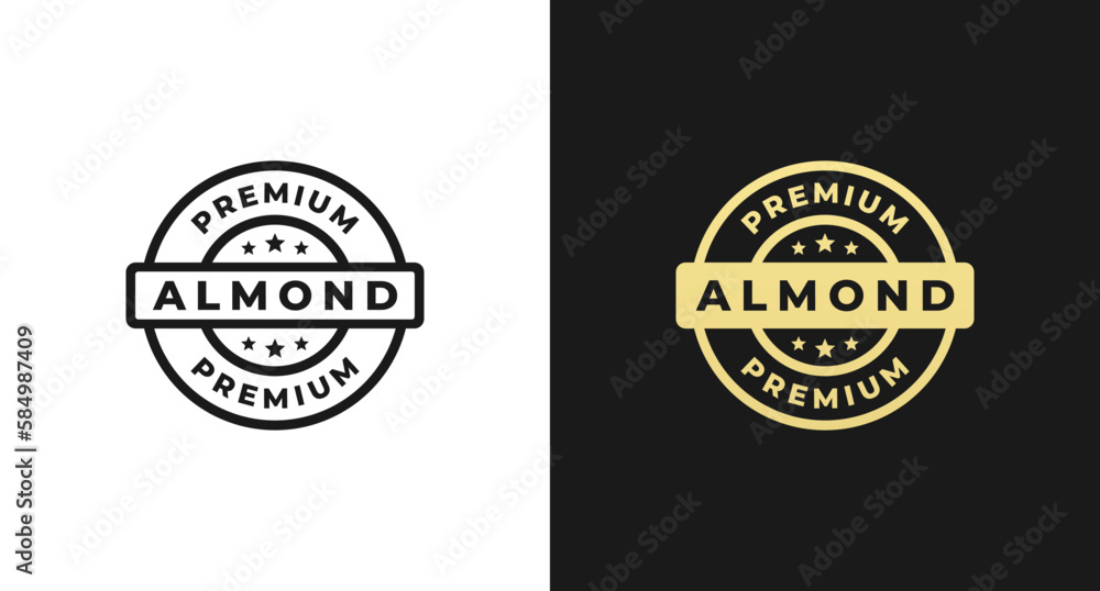 Fototapeta premium Almond label or Almond stamp vector isolated in flat style. Best Almond label vector for product design element. Elegant Almond stamp vector for packaging design element.