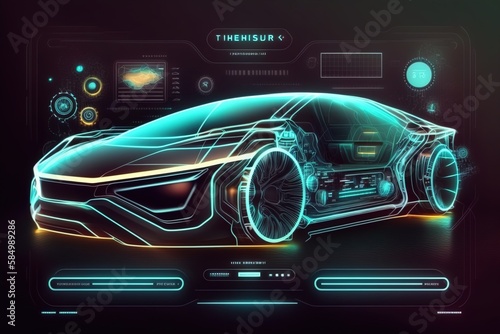 Cars infographic interface in HUD style, analysis and diagnostics. Generative AI