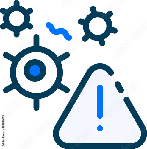 The dangerous virus icon, symbolizing the threat of infectious disease. The icon is commonly used to warn of the presence of a harmful pathogen or contagion in the environment