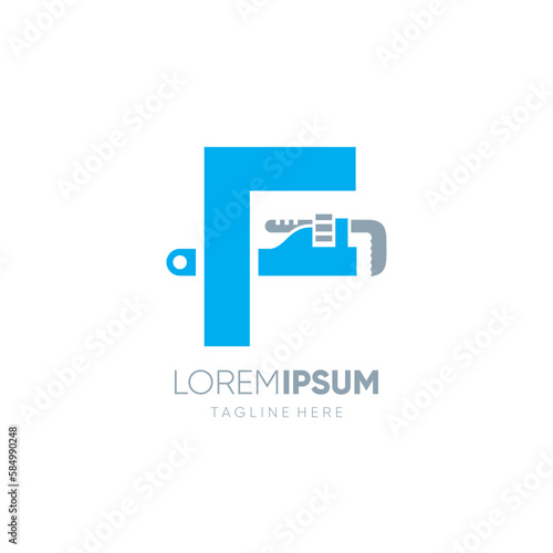 Letter F Initial Pipe Wrench Logo Design Vector Icon Graphic Emblem Illustration