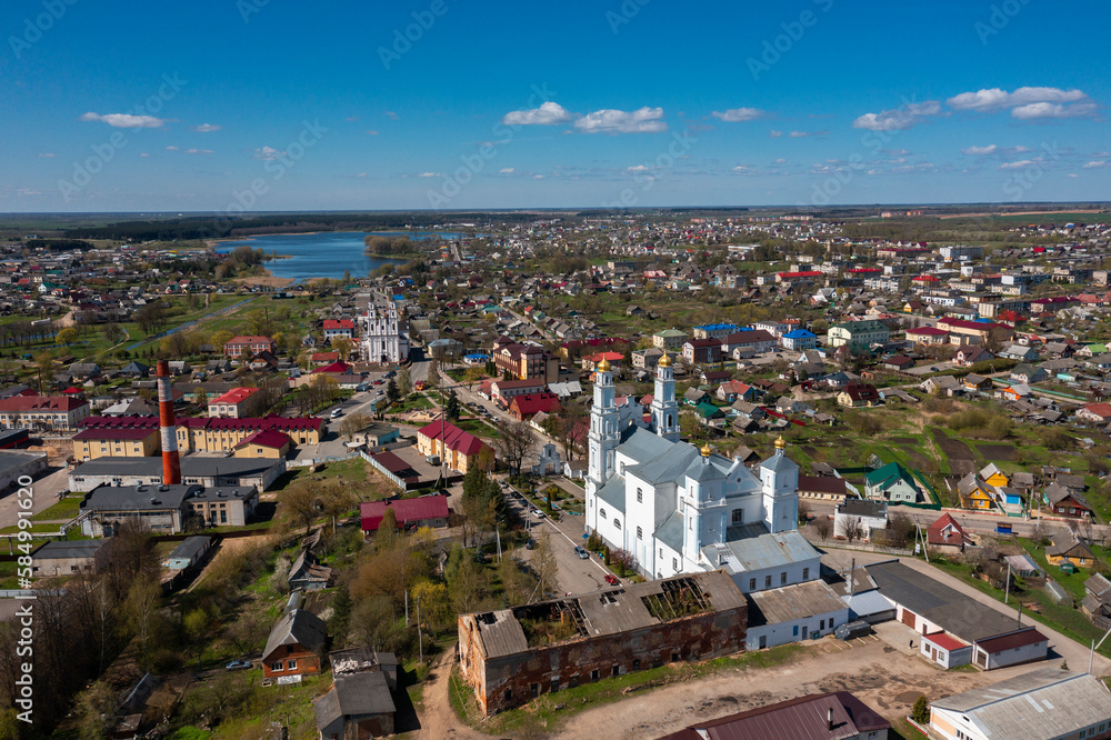 An aerial panoramic view on Glubokoe town in Belarus