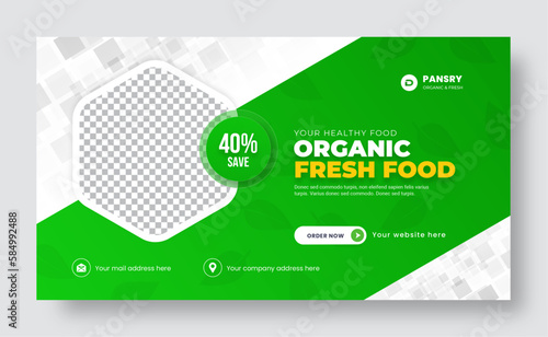 Healthy and Organic Food Banner. Organic Food Social Media Post Design. Agro farm services social media banner design template. Agriculture and farming services social media post and web banner design