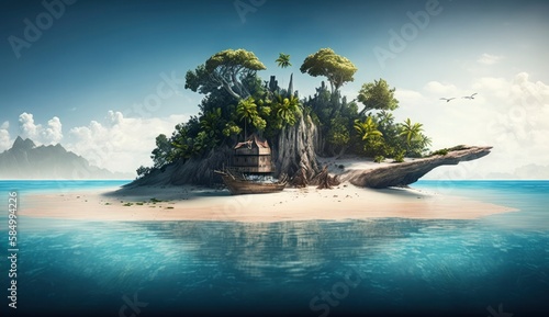 Vacation on a deserted island in the tropics, Generate Ai