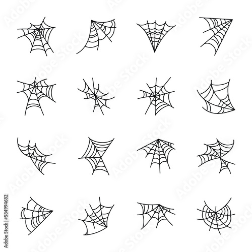Set of Spider Web Structures Hand Drawn Vectors 

