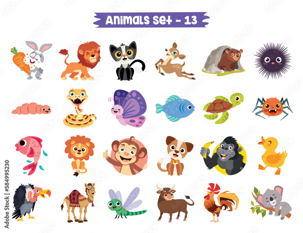 Obraz premium Set Of Cute Cartoon Animals