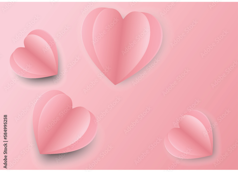  heart made of color paper cut on pink paper background. vector illustration.
