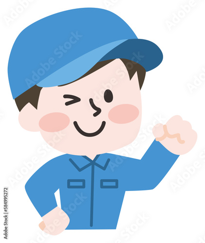 ウインクをする作業員の男性