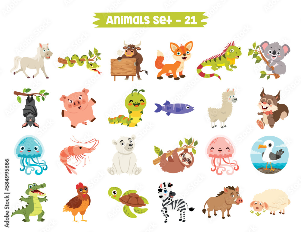 Set Of Cute Cartoon Animals Set Of Cute Cartoon Animals