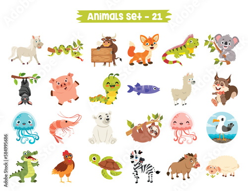 Set Of Cute Cartoon Animals