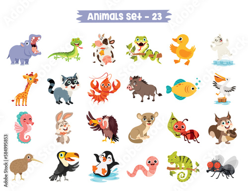 Set Of Cute Cartoon Animals