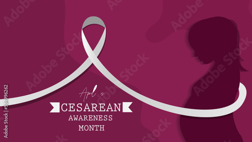 April is cesarean awareness month ribbon and typography poster design vector illustration.