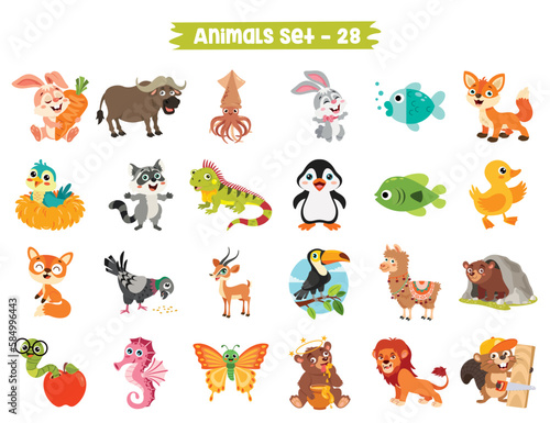 Fototapeta Naklejka Na Ścianę i Meble -  Set Of Cute Cartoon Animals