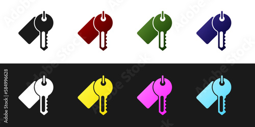 Set Marked key icon isolated on black and white background. Vector