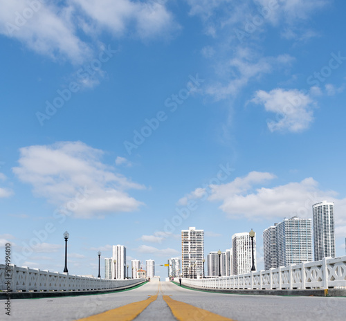 road highway with view on florida skyscrapers, copy space